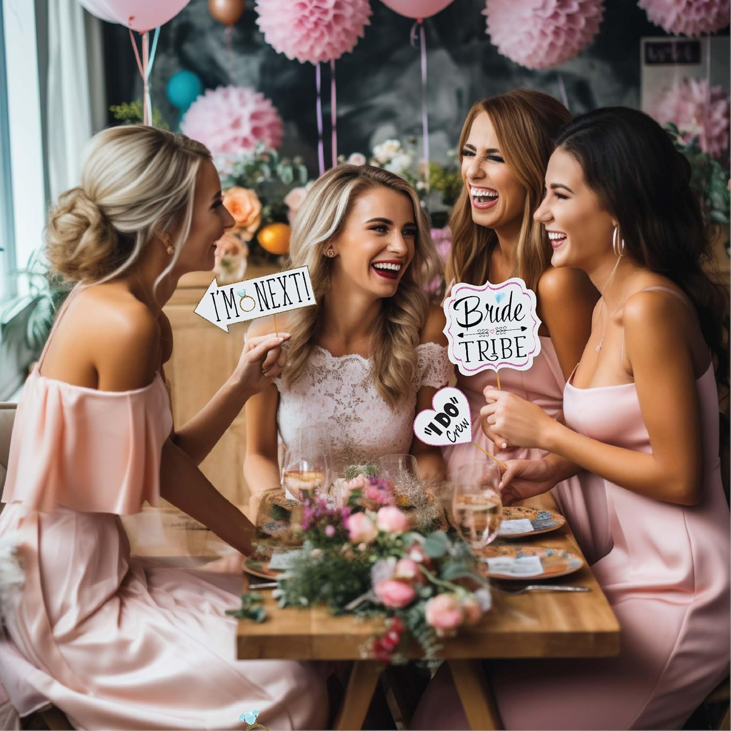Bridal Shower Photo Booth Props - 41-pc Photo Booth Kit with 8 x 10-Inch Sign, 60 Adhesive Pads, 45 Sticks - Team