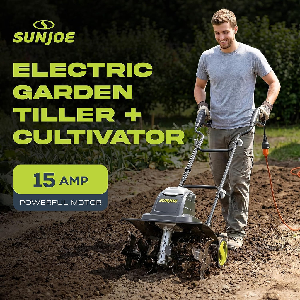 Corded Electric Garden Tiller & Cultivator with 15-Amp Motor and 6 Steel Tines – Heavy-Duty Rototiller with 15.7"