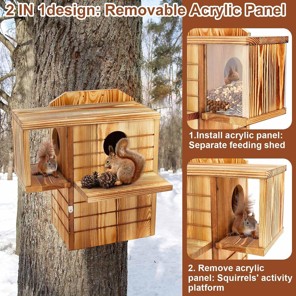 2in1 Squirrel House Wooden Feeder Multi Platform,1 Floor, 2 Exit