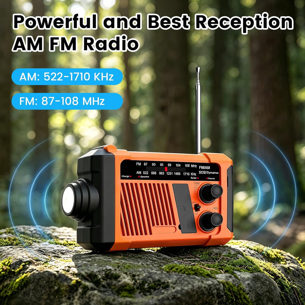 Emergency NOAA Weather Alert Radio, Hand Crank Solar USB Charged AM FM Radio, Portable Emergency Radio with LED