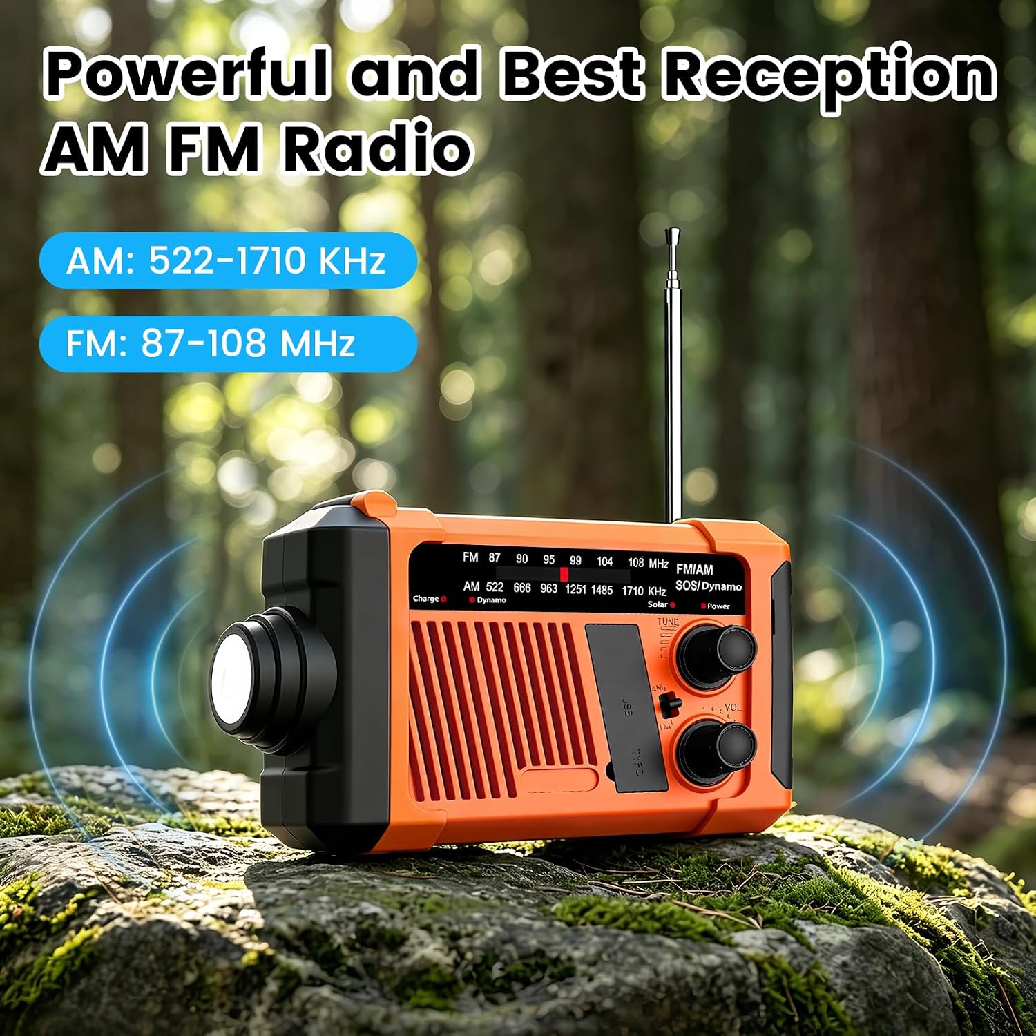Emergency NOAA Weather Alert Radio, Hand Crank Solar USB Charged AM FM Radio, Portable Emergency Radio with LED