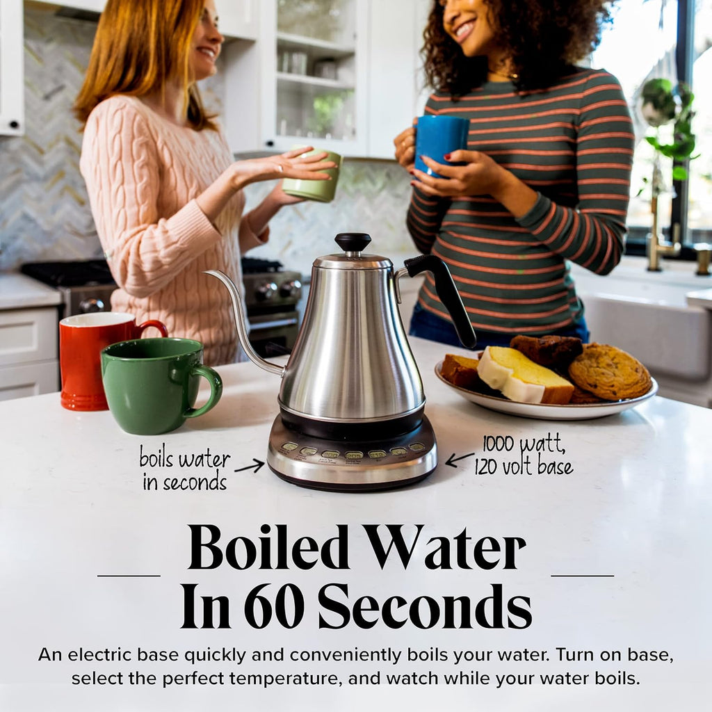 Gooseneck Electric Kettle with Temperature Control - 0.8L Stainless Steel & BPA Free Plastic - Custom Temp Presets