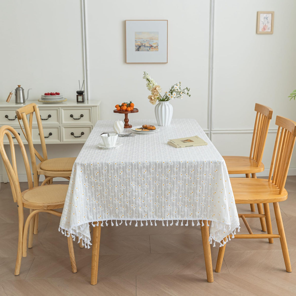 Cute Rectangular Cotton Oil Proof Table Cloth Rectangle Tablecloth Fabric Waterproof for Kitchen Dining Farmhouse