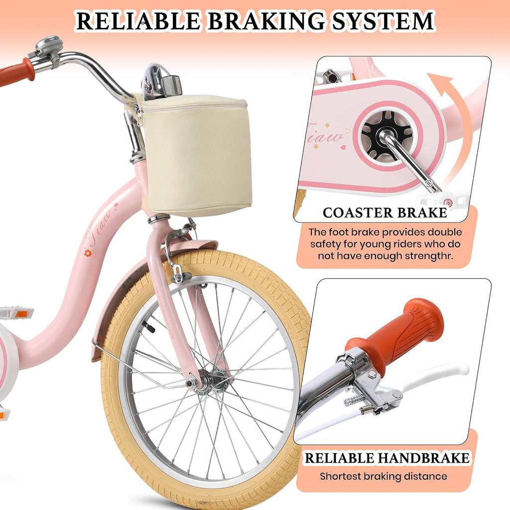 Kids Bike 14 Inch Girls Bicycle for Ages 3-5, Pink | Children Bicycle with Training Wheels, Adjustable Seat, Hand &
