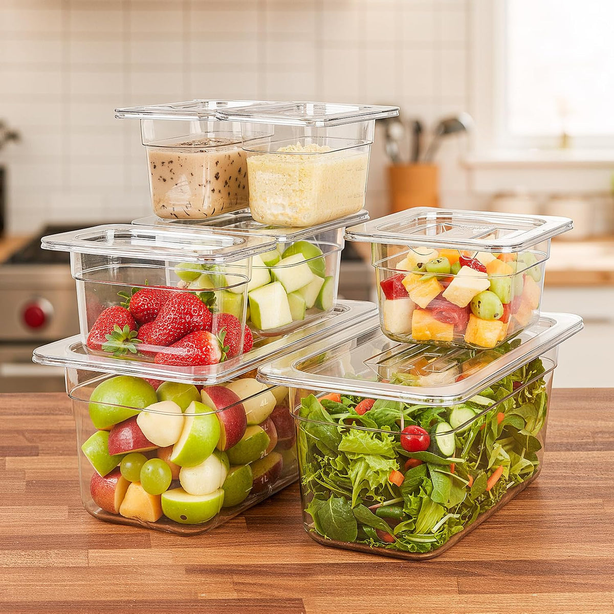 6-Pack 1/6 Size 6''Deep NSF Polycarbonate Food Pans with Lids