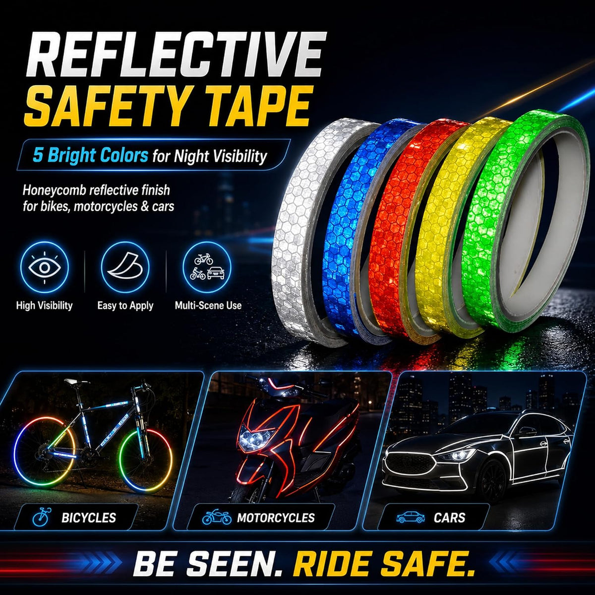 Reflective Tapes 5 Colors Night Safety Waterproof Warning Stickers