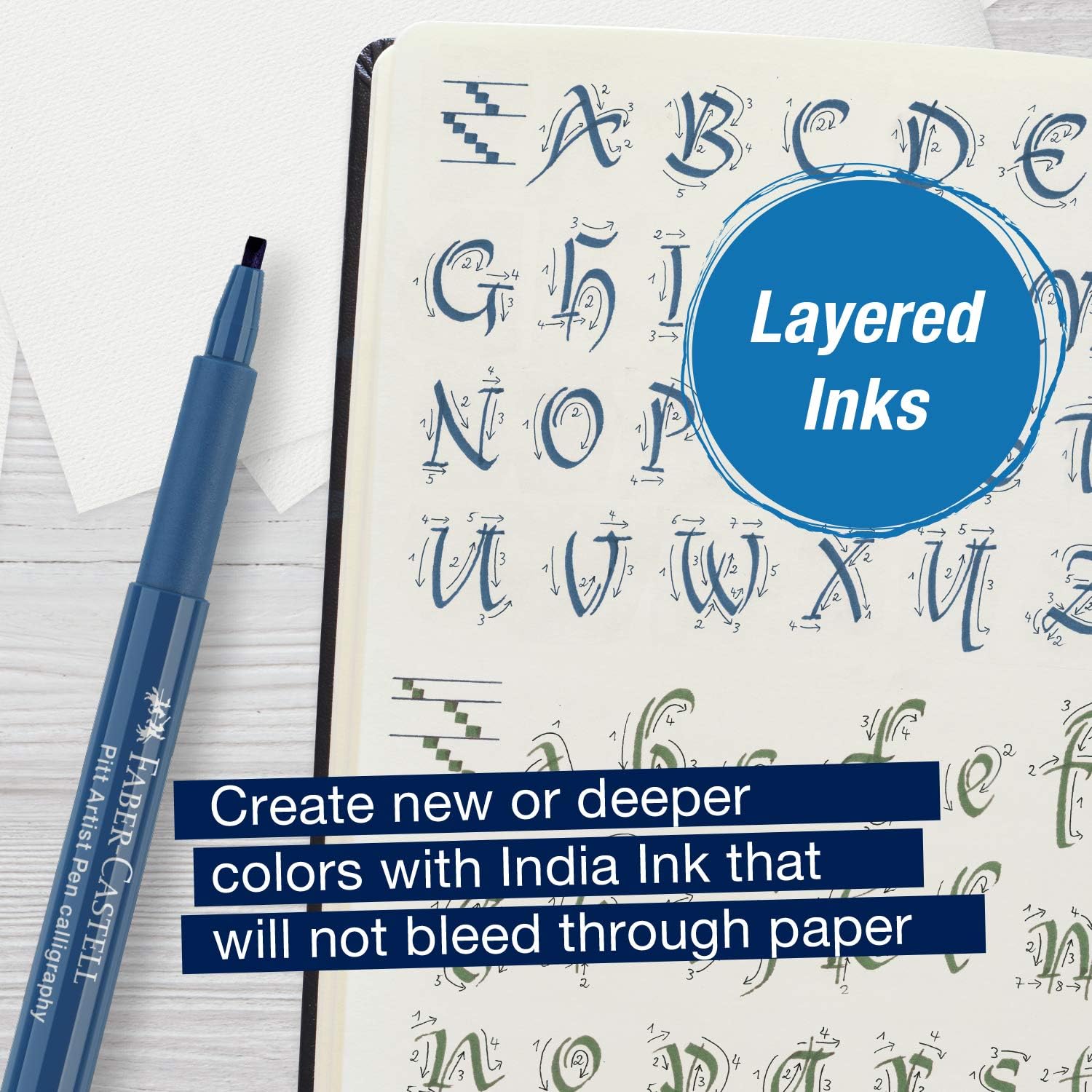 Pitt Artist Calligraphy Pens | 6 India Ink Pens, 2.5 mm Chisel Tip | Multicolor Calligraphy Pen Set for Lettering
