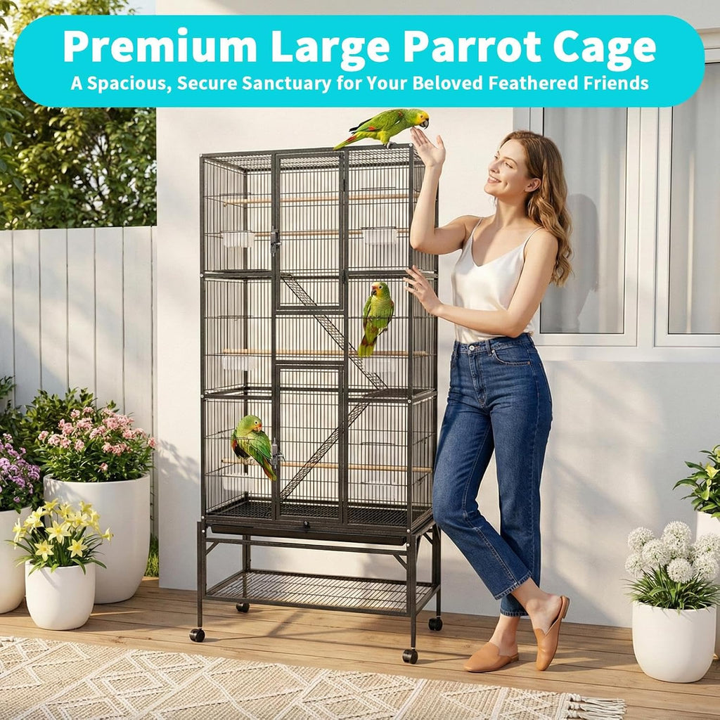 Professional Bird Keeper Cage, 31x18x69.5in Extra Large Vertical Flight Cage, Low-Carbon Steel Frame with Full