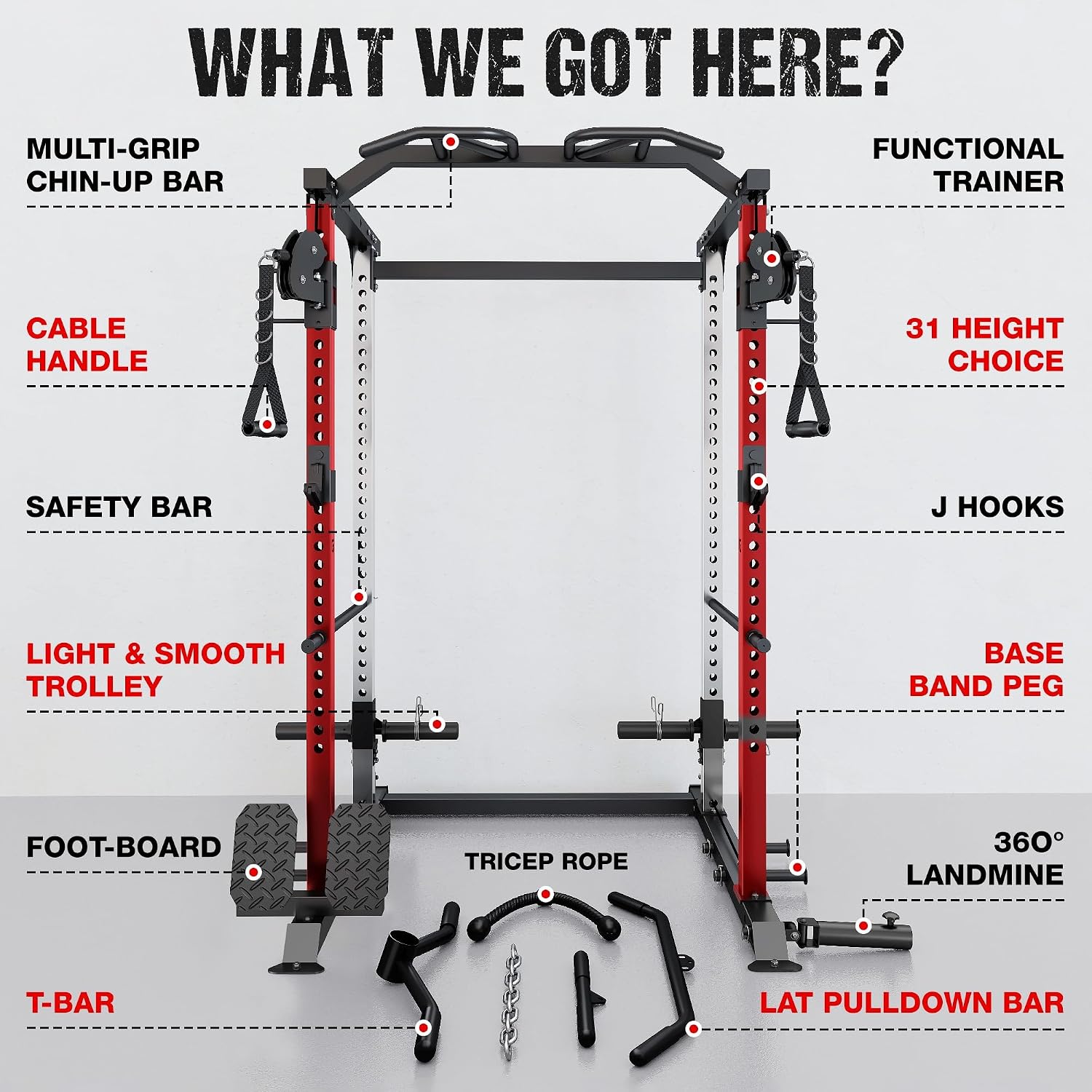 DP01 Power Cage, 2000LBS Squat Rack with Cable Crossover and Dual Independent Pulley System, Full Cage for Full Body