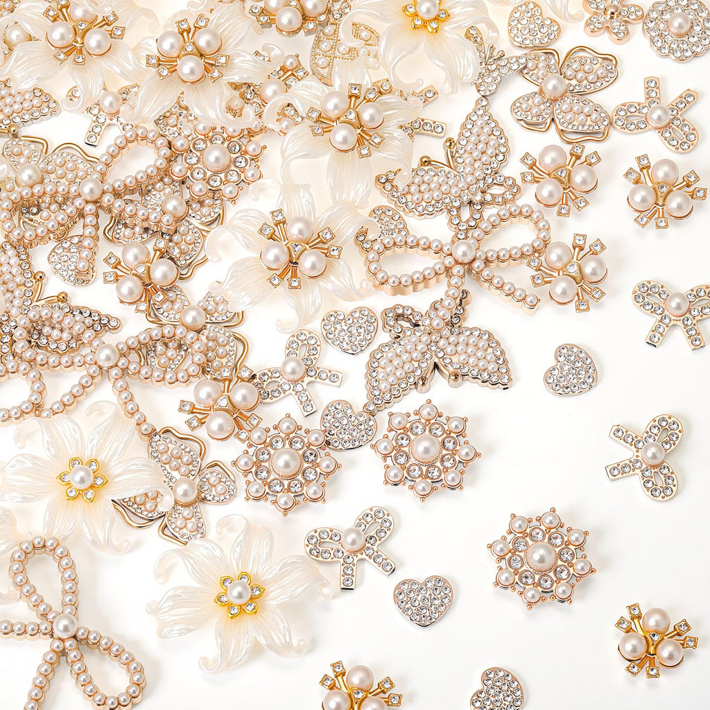 140 Pcs Rhinestone Buttons Flower Embellishments, Butterfly, White