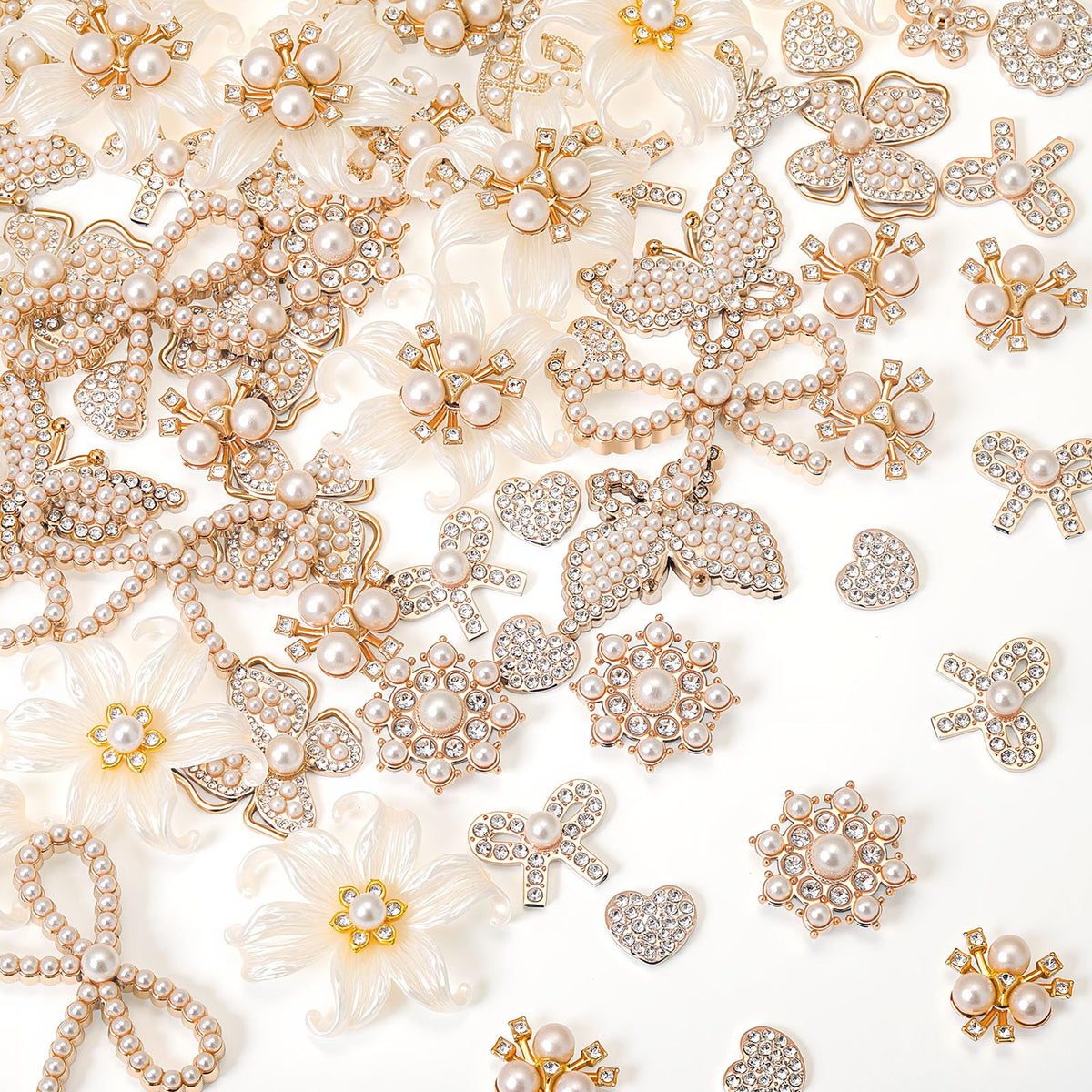 140 Pcs Rhinestone Buttons Flower Embellishments, Butterfly, White