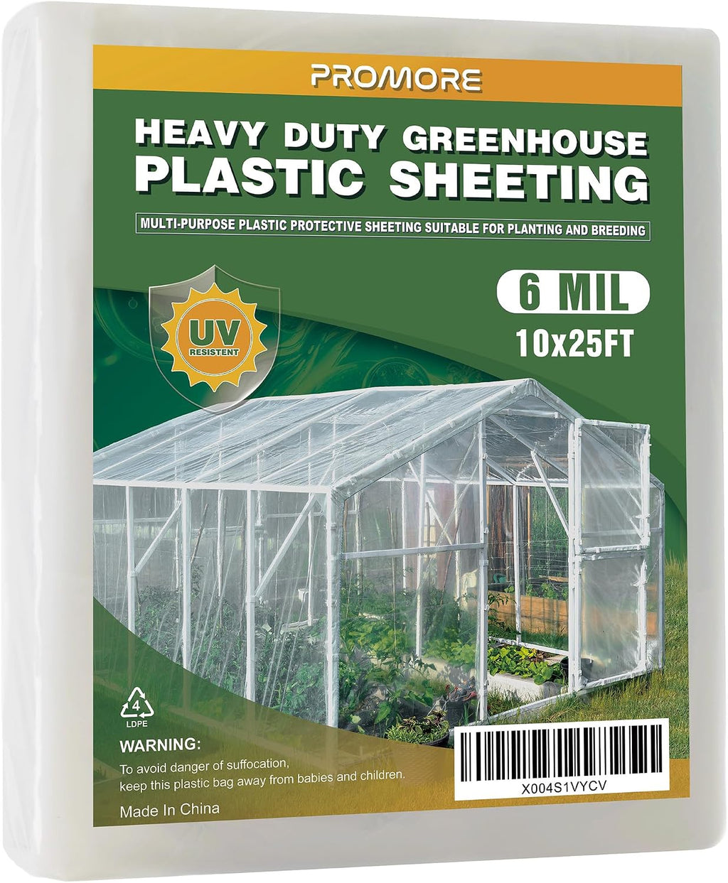 6 Mil Plastic Sheeting, 10x25 FT, Greenhouse Plastic