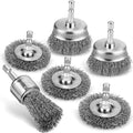 6Pcs Wire Wheel Brush Set, Carbon Steel Wire Brush for Drill