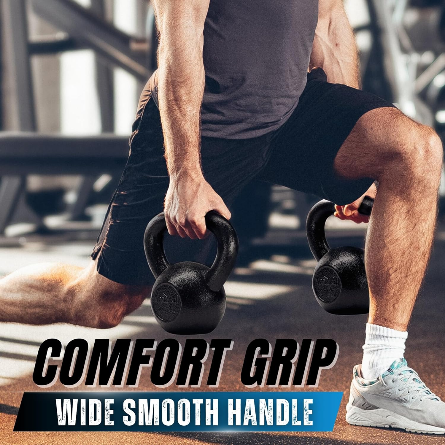 Kettlebell Sets, 5 - 10 - 15 - 20 - 25 - 30 LB Cast Iron Strength Training Kettlebells, Wide Handles & Flat Bottom