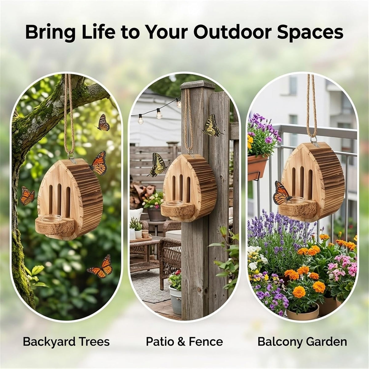 Hangable Teardrop Butterfly House for Garden Wooden Butterfly House and Feeder, Butterfly Houses for Outside, for