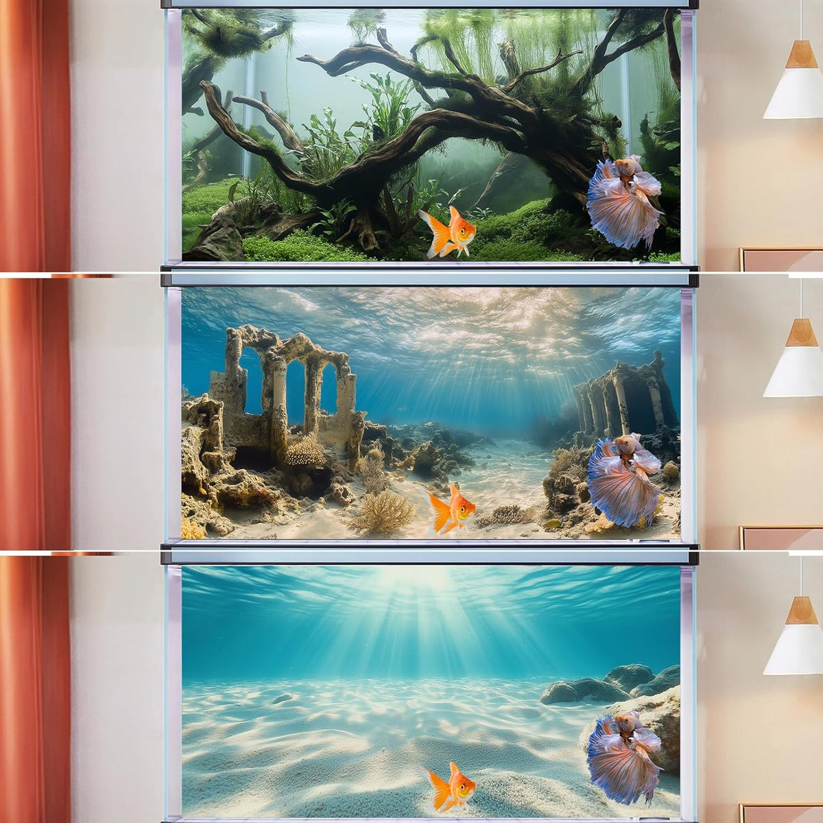 3 PCS Aquarium Background, 30x18 inch Polyester Fish Tank Background