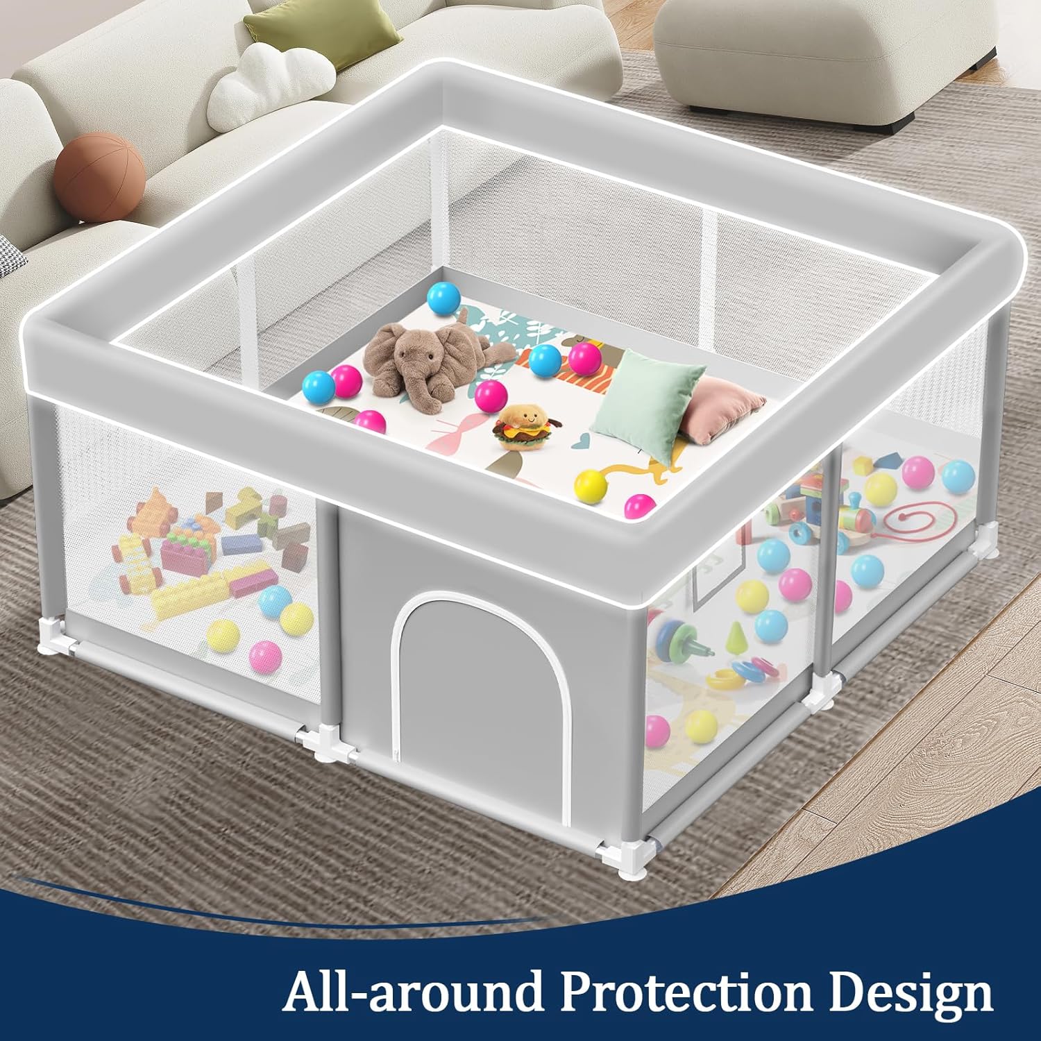 Baby Playpen with Mat, 50x50 Inch Playpen with Mat Waterproof for Babies and Toddlers Play Pen Playards Safety Gate