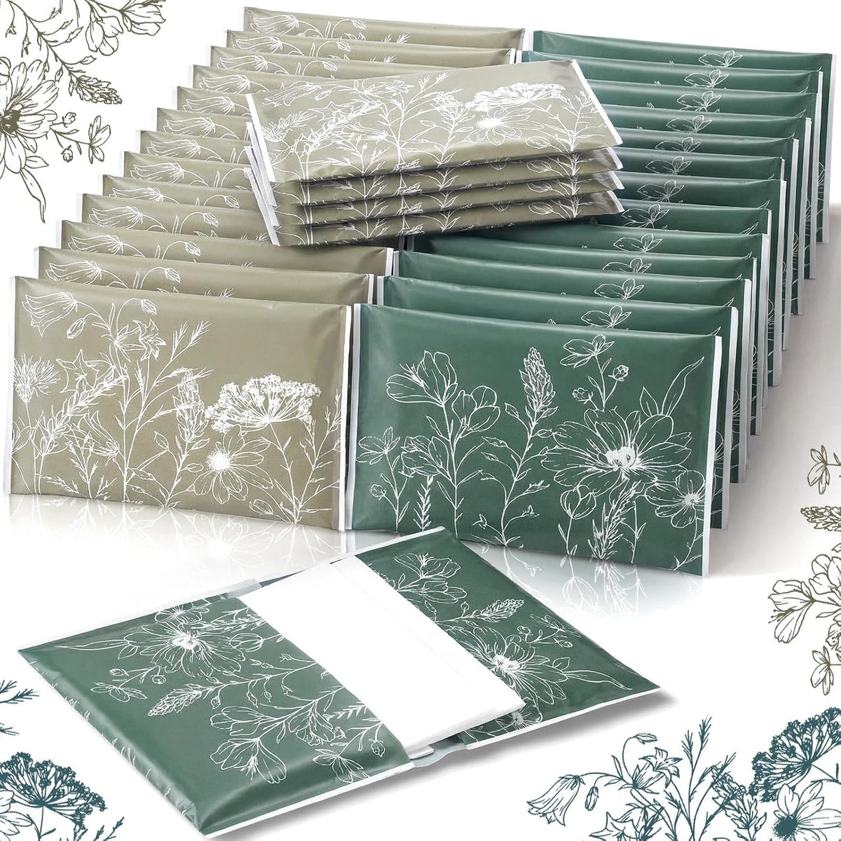 50 Pack Green Floral Pocket Tissues Travel Packs 3 Ply Bulk