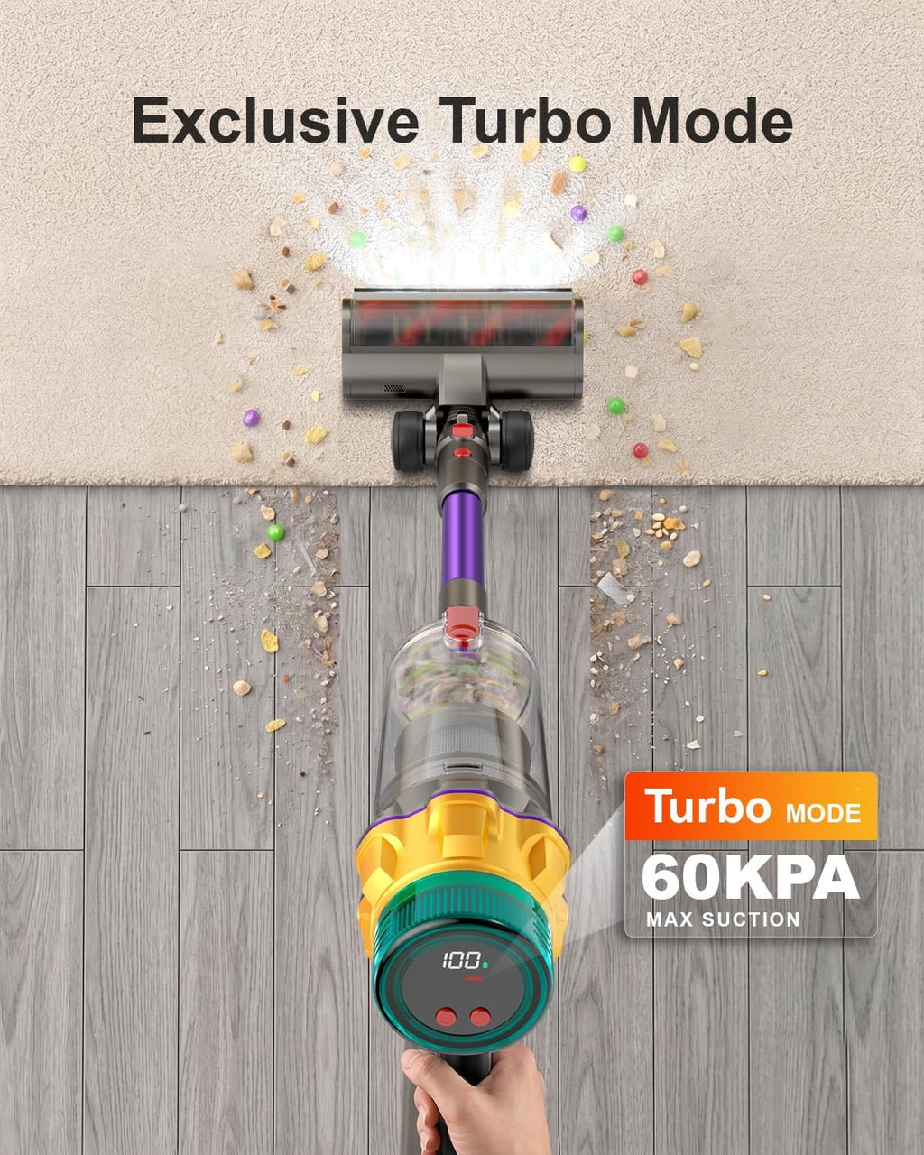 Cordless Vacuum Cleaner, 55KPA 650W 70Mins Extra-Large Dust Cup Cordless Stick Vacuum, Rechargeable Vacuum Cleaner