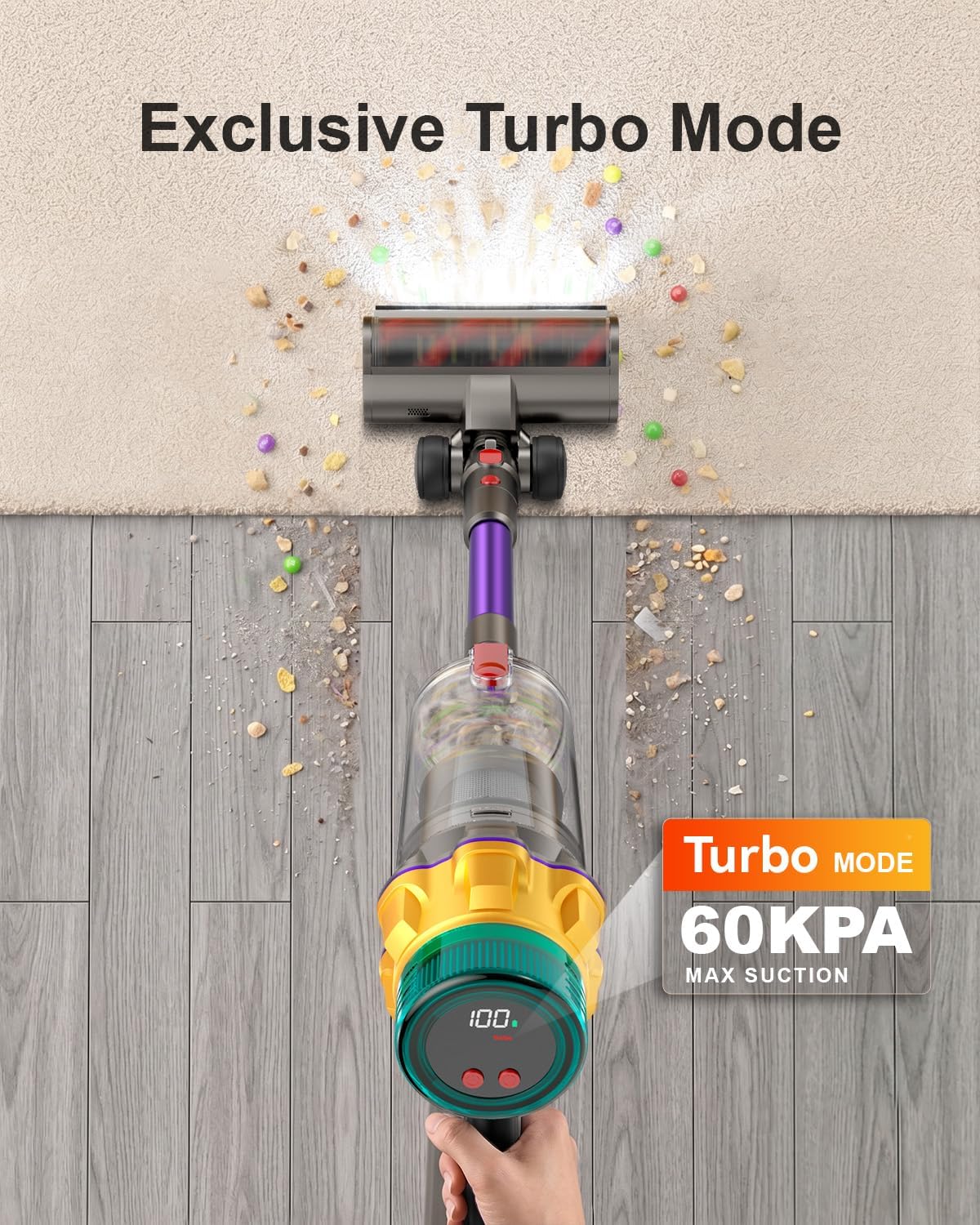 Cordless Vacuum Cleaner, 55KPA 650W 70Mins Extra-Large Dust Cup Cordless Stick Vacuum, Rechargeable Vacuum Cleaner