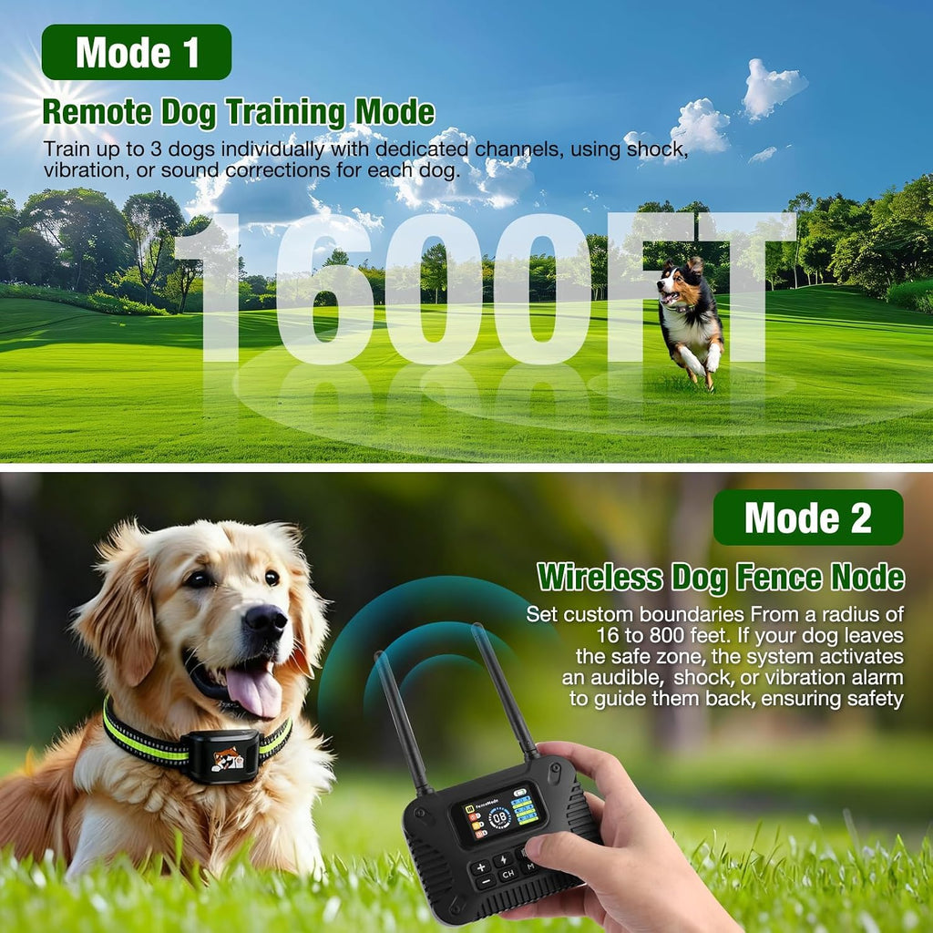 Wireless Dog Fence for 3 Dogs, KJEFYPETZN Remote Dog Training Collars System, Waterproof Rechargeable Electric Pet