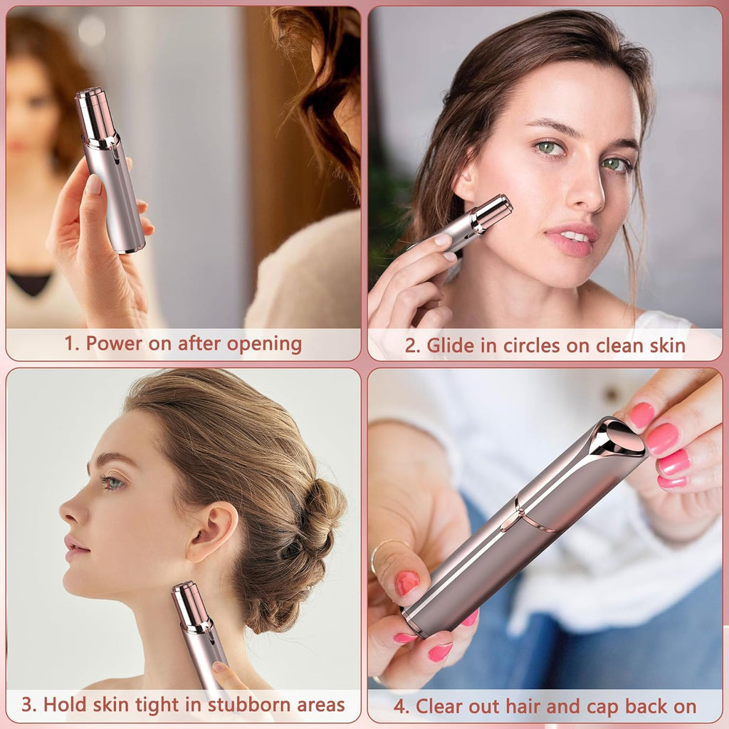 Facial Hair Remover for Women - as Seen on TV Painless Face Shaver - Electric Hair Removal Device for Face Lips Peach