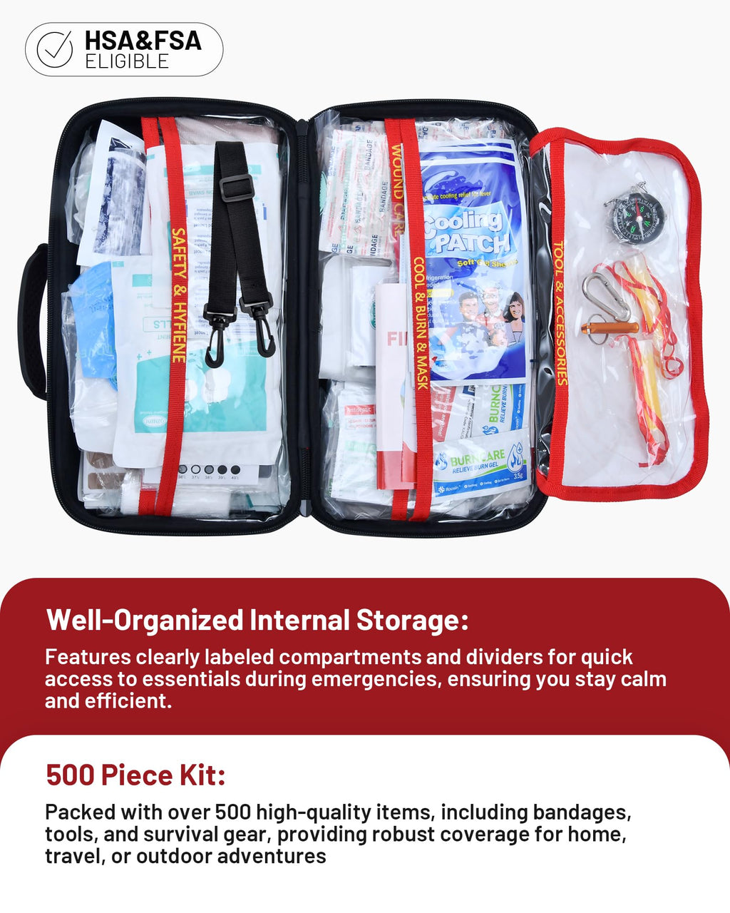 500PCS Waterproof Hard Shell First Aid Kit, Travel