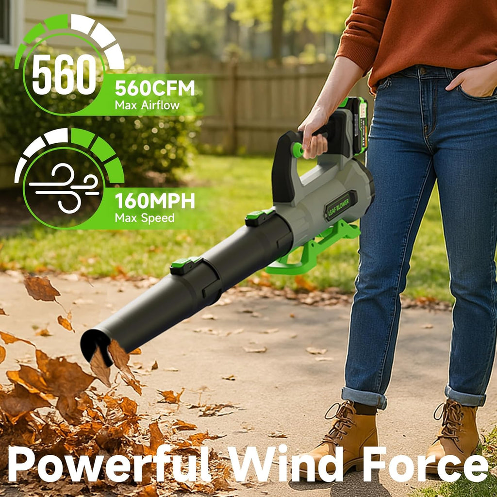 Leaf Blower Cordless, with 2 x 5.0Ah Battery, 560 CFM 160 MPH | 19000 RPM, 36 Mins Runtime, Fast Charger Included
