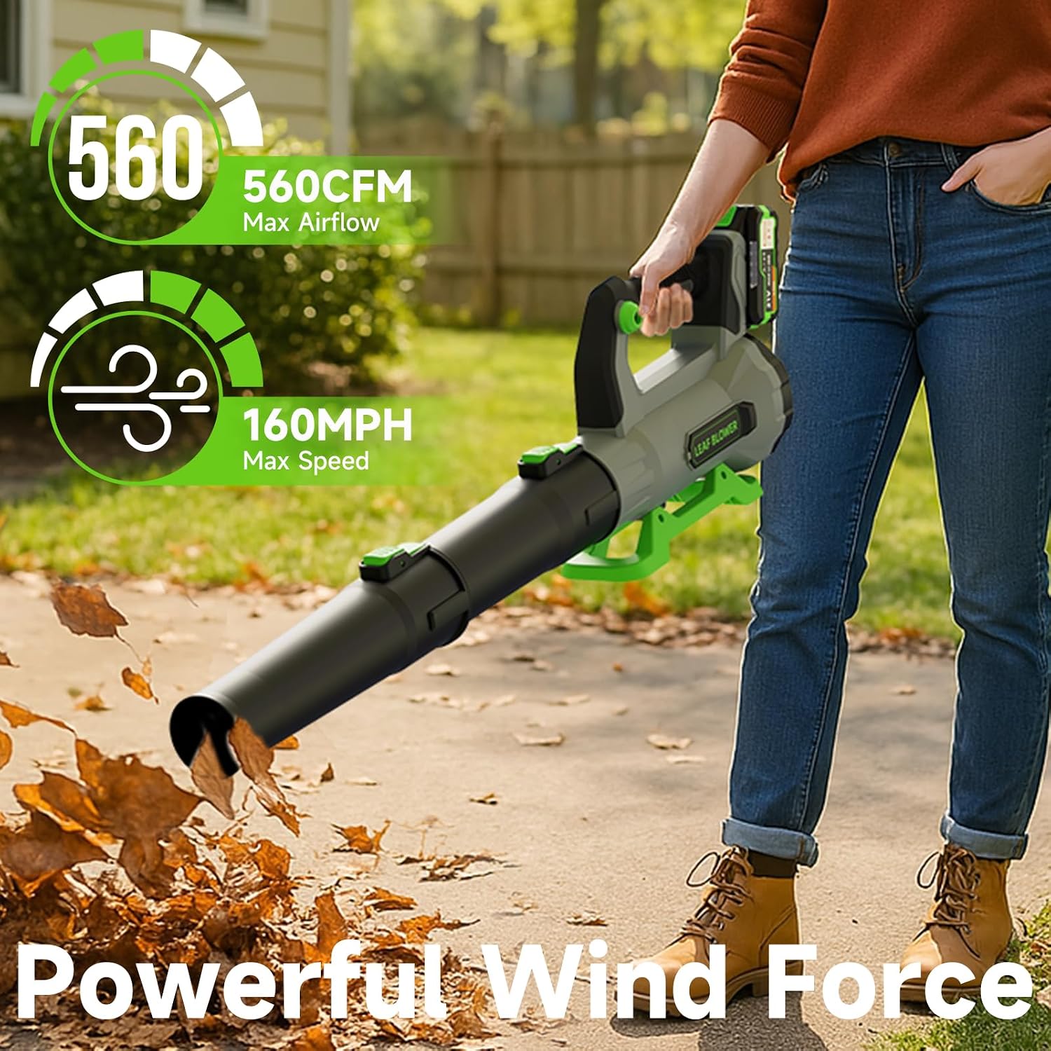 Leaf Blower Cordless, with 2 x 5.0Ah Battery, 560 CFM 160 MPH | 19000 RPM, 36 Mins Runtime, Fast Charger Included
