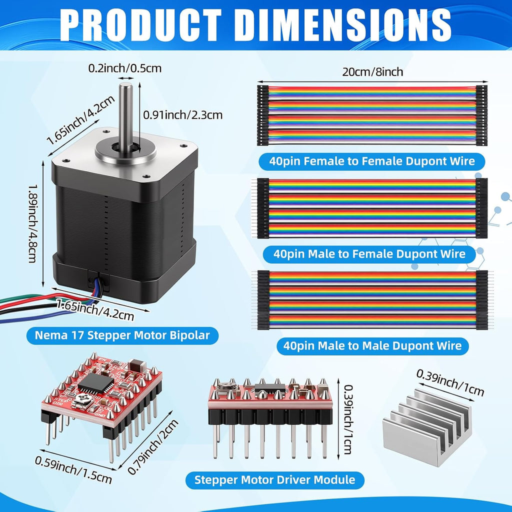 Tellegloww 9 Pcs Compatible with 3D Printer/CNC Nema 17 Stepper Motor A4988