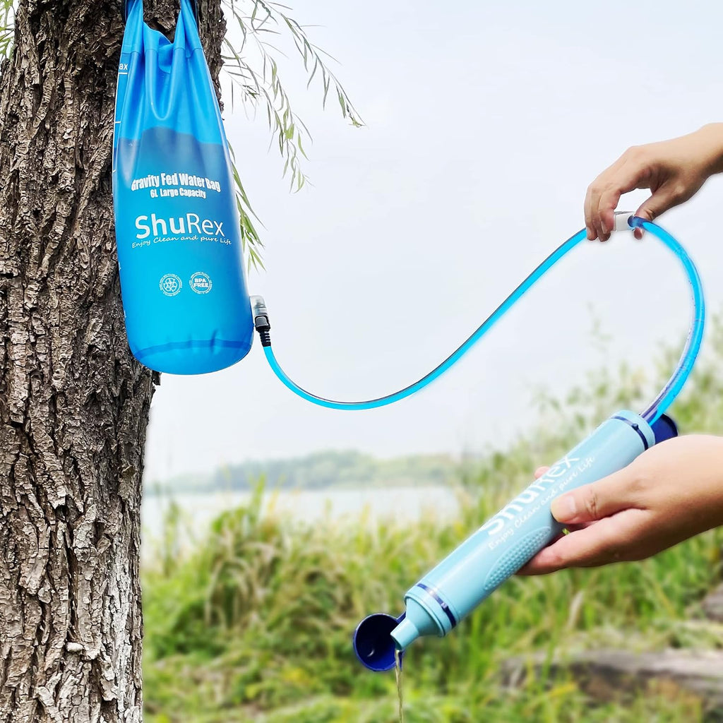 6L Gravity-Fed Water Bag for Sawyer Survival Water Filter Straw | 1.5 Gal Large Gravity Water Bladder Compatible with