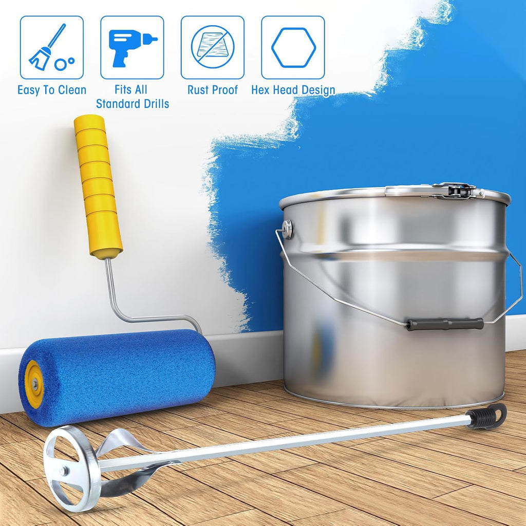 3 Pcs Paint Mixer for Drill, 1 to 5 Gallon Bucket, Paint Stirrer, Easy to Clean, 16.9" Mixing Paddles and 2.36"