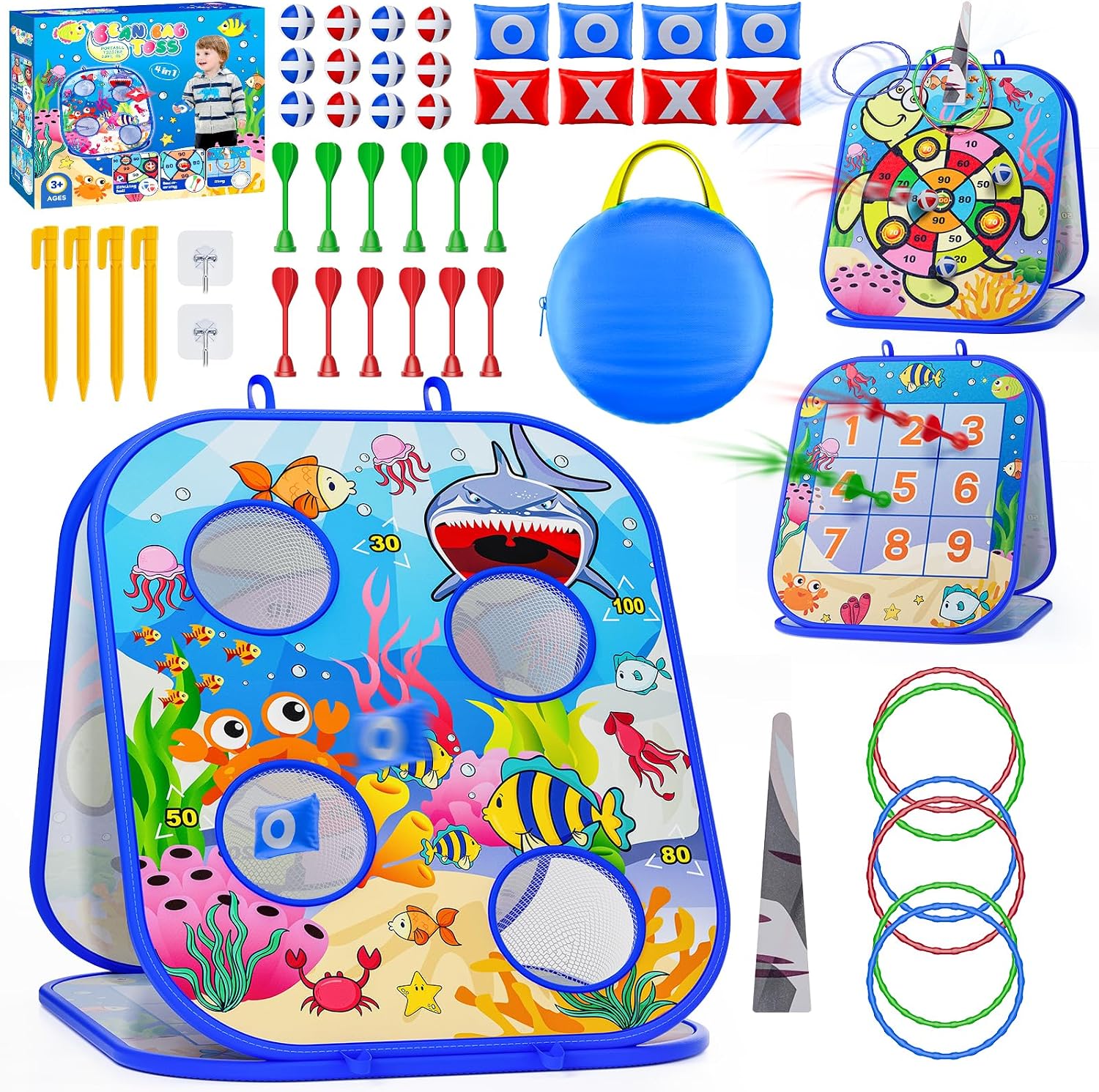 5-in-1Bean Bag Toss Game for Kids, Cornhole Board Toddler Toys for Kids Party Activity and Outdoor Yard Backyard