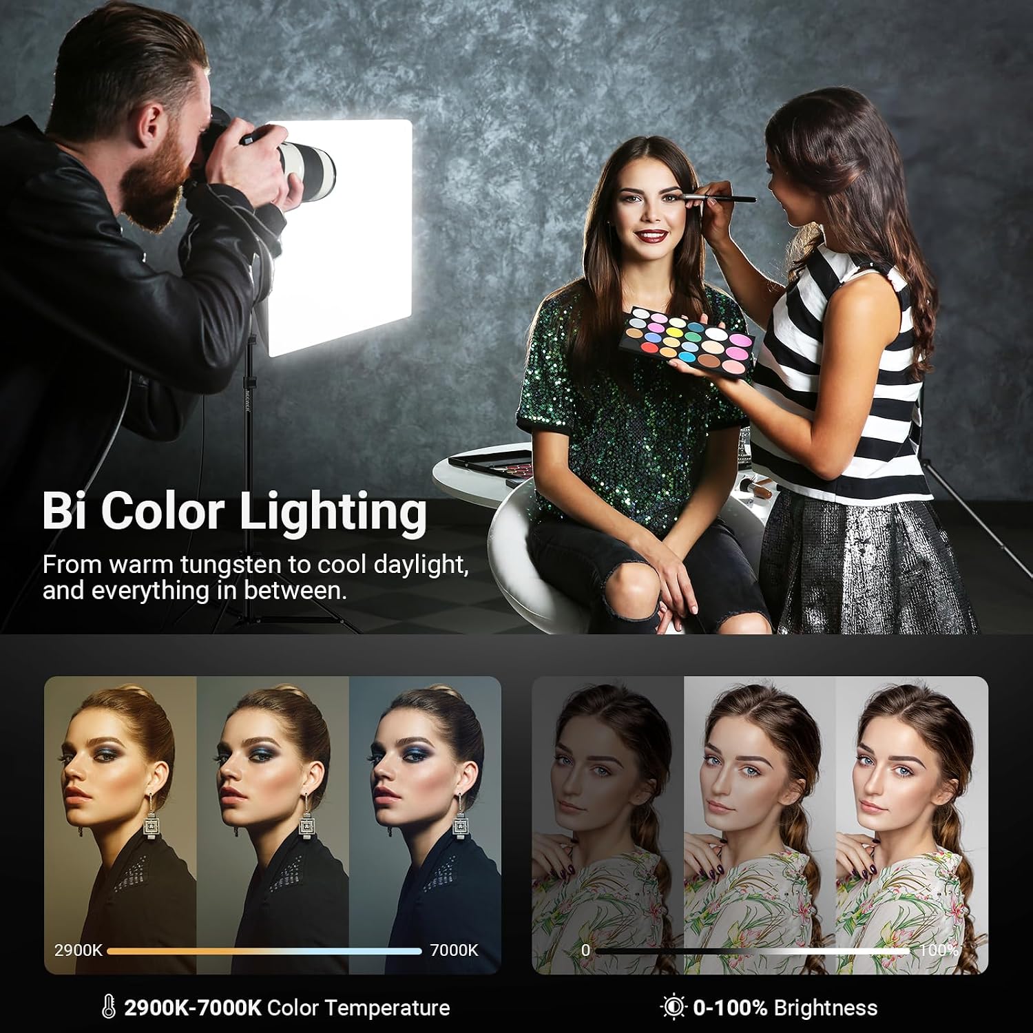 24"x24" 450W Equivalent Softbox Lighting Kit w Tripod Stand, NK104 | 45W Bi Color 2.4G LED Bulb, Remote, 10 Channels