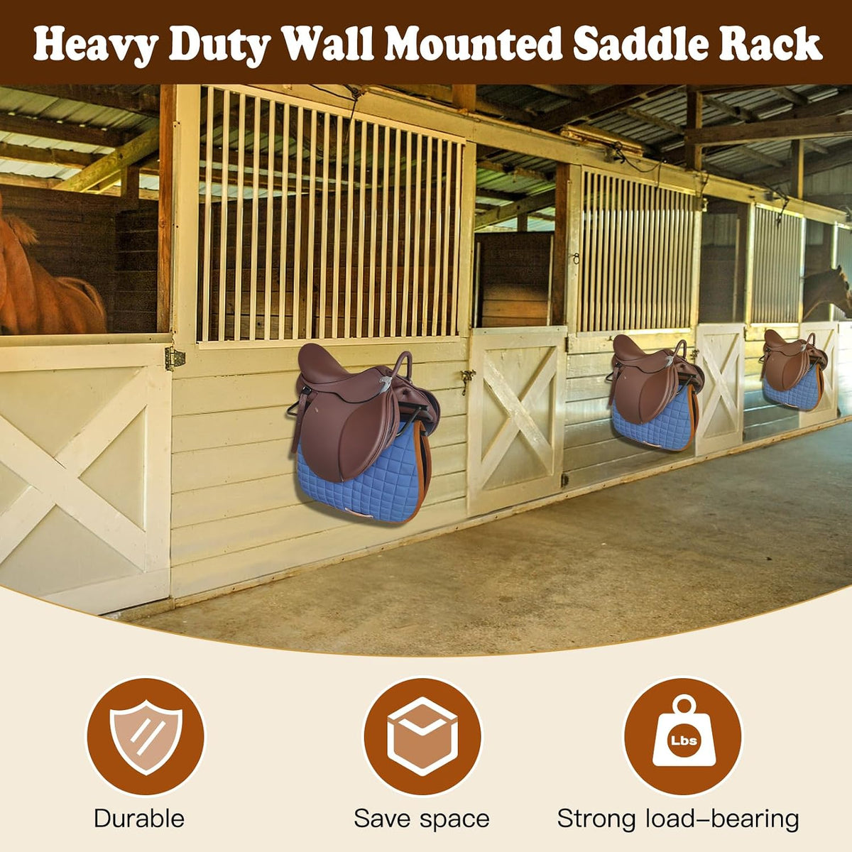 Saddle Rack with Pad Bar for Horse, Heavy Duty Wall Mounted Saddle
