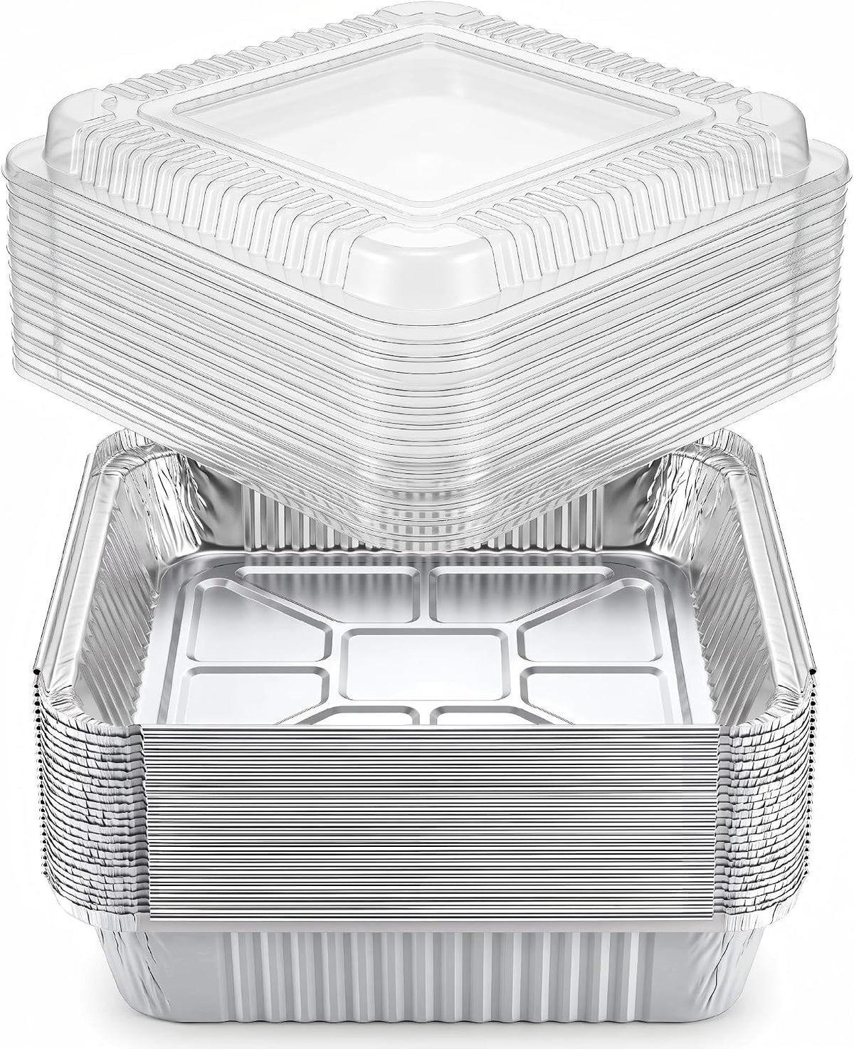 35-Pack 8x8 Disposable Aluminum Foil Pans with Clear Lids