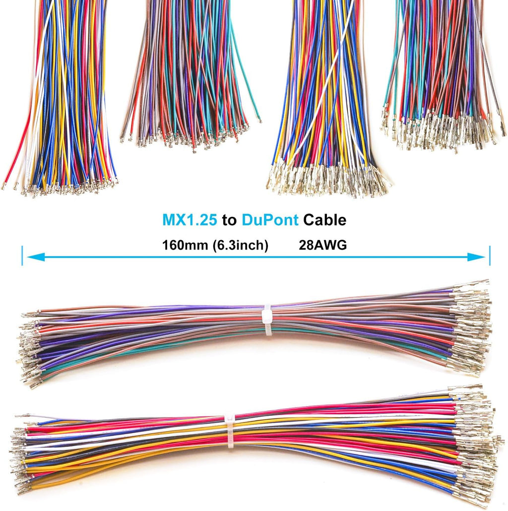 Compatible with Dupont 2.54mm Wire Cable Connectors to MX1.25 Assortment Kit, 2P 3P 4P 5P 6P 7P 8P 9P 10P Housing with 160mm 28AWG Pre-Crimped Cable (TC-DP-MX1.25)