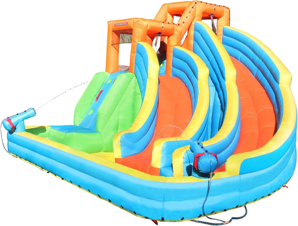 Twin Peaks Splash and Slide with Water Cannons and Climbing Wall with Blower, Medium
