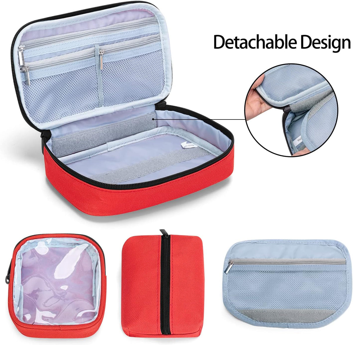 Diabetic Supplies Travel Case with 2 Detachable Pouches, Red