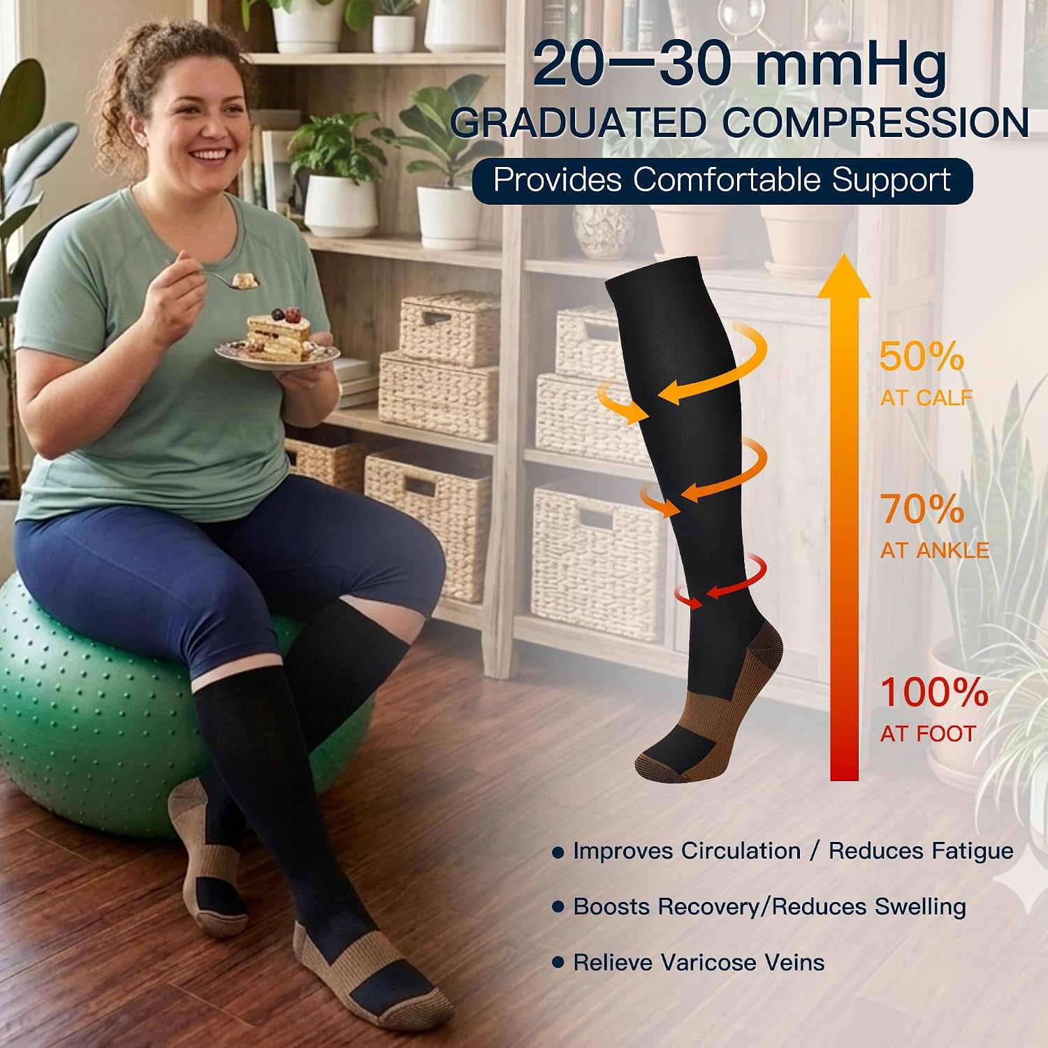 7 Pairs Copper Compression Socks for Men Women 20-30 mmHg Knee High Socks