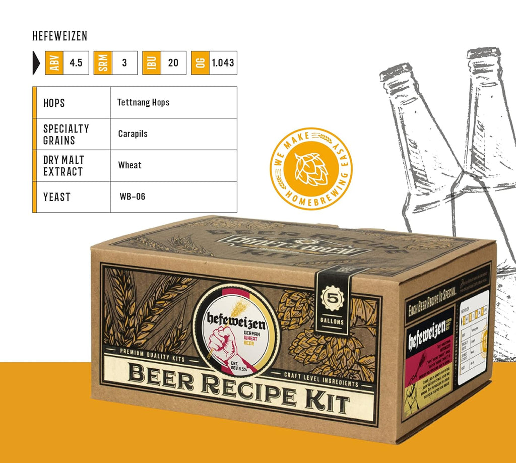 Beer Recipe Kit - Hefeweizen - Home Brewing Ingredient Refill - Beer Making Supplies - Includes Hops, Yeast, Malts