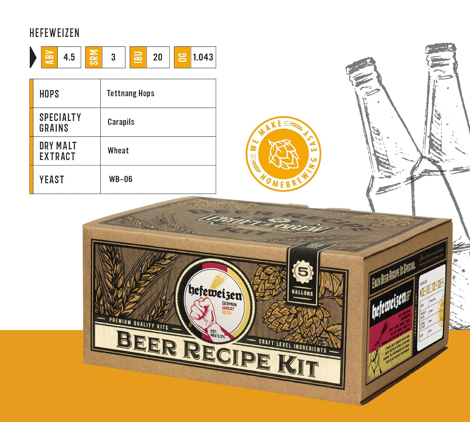 Beer Recipe Kit - Hefeweizen - Home Brewing Ingredient Refill - Beer Making Supplies - Includes Hops, Yeast, Malts