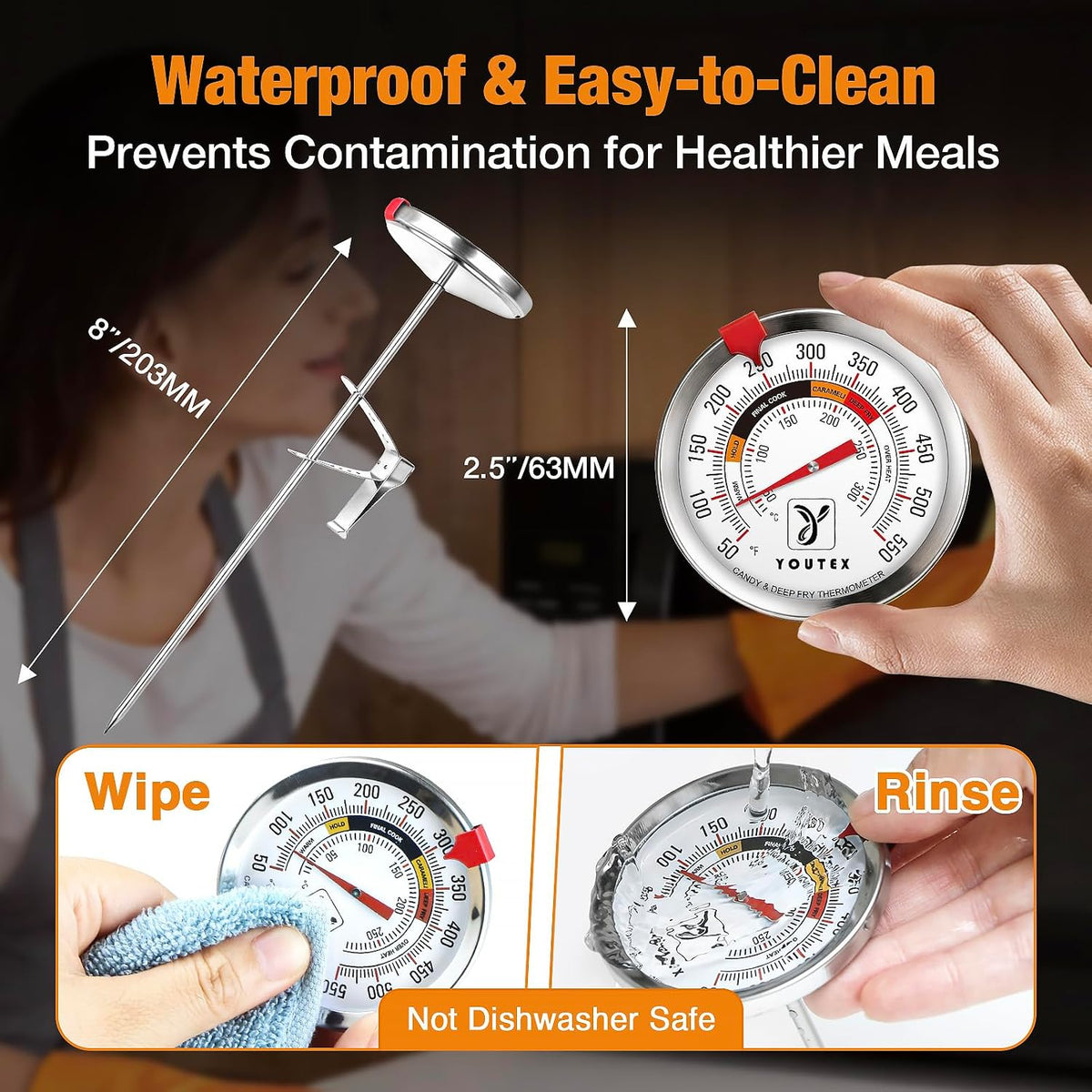 2-Pack Candy Thermometer with Pot Clip - Oil Thermometer for Frying