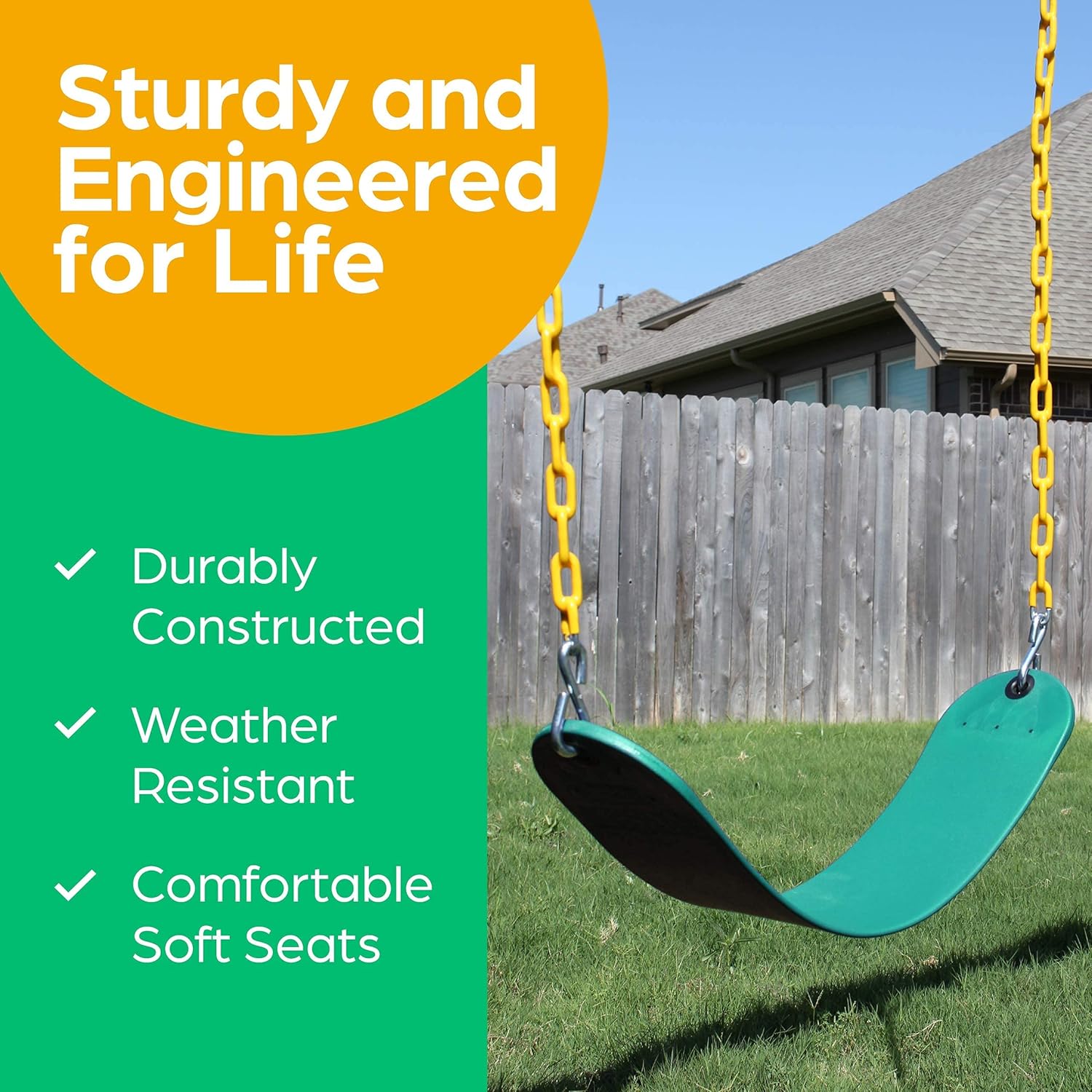 Swing for Outdoor Swing Set - Swing Seat Replacement Kit with Heavy Duty Chains - Backyard Swingset Playground