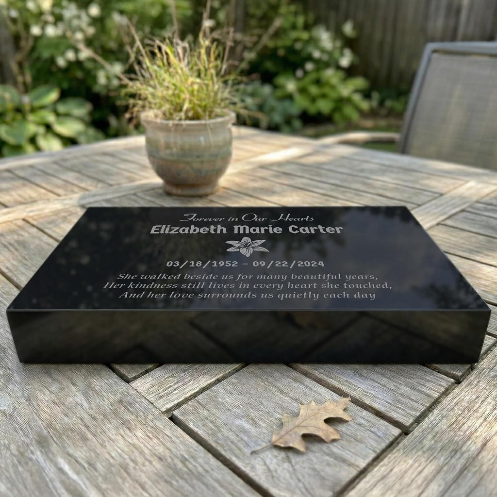 Personalized Black Granite Memorial Plaque - Custom Flat Headstone Grave Marker for Cemetery or Garden (12 × 7.8 ×