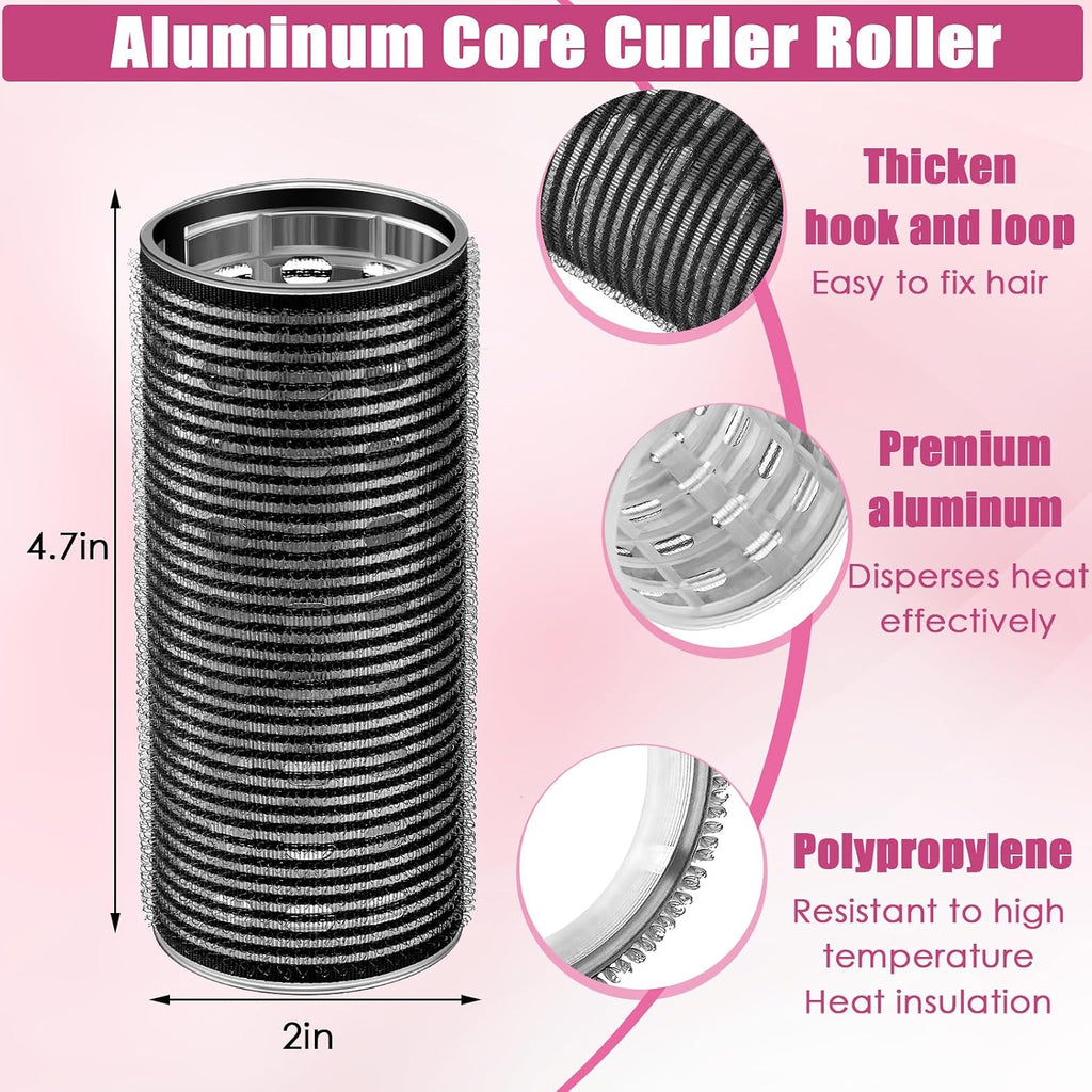 4 Pcs Aluminum Thermal Hair Rollers for Women, 4.7 X 2 Inch,Black | Wide Self-Grip Curlers Rollers for Curtain Bangs