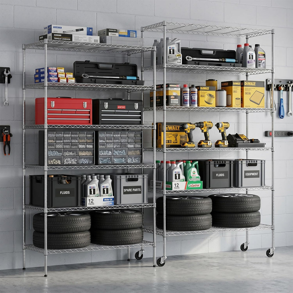 Commercial Wire Shelving Unit Metal Shelf Casters Adjustable Layer Rack Strong Steel for Restaurant Garage Pantry