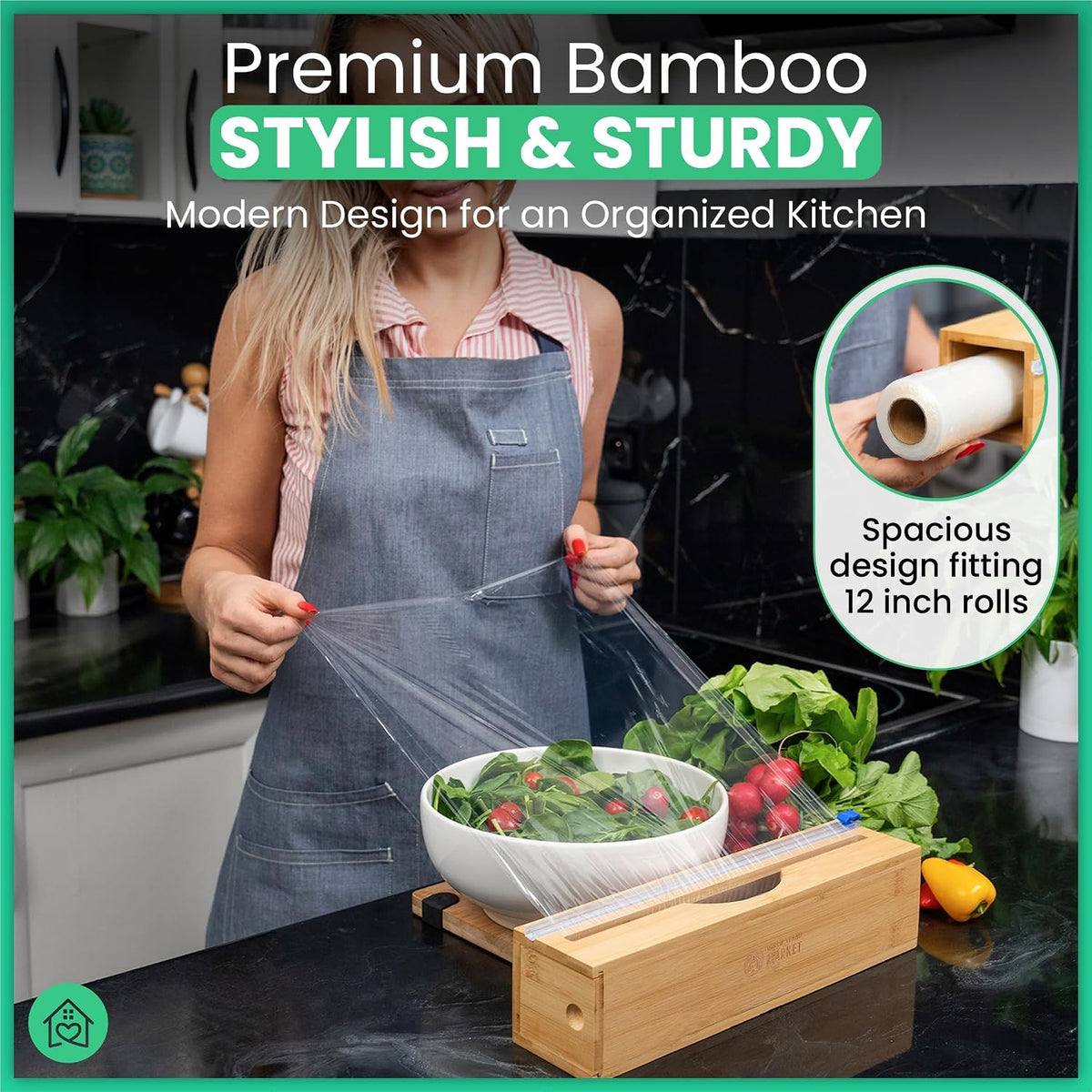 Compostable Plastic Wrap for Food, Bamboo Dispenser with Cutter, 400 Sq Ft