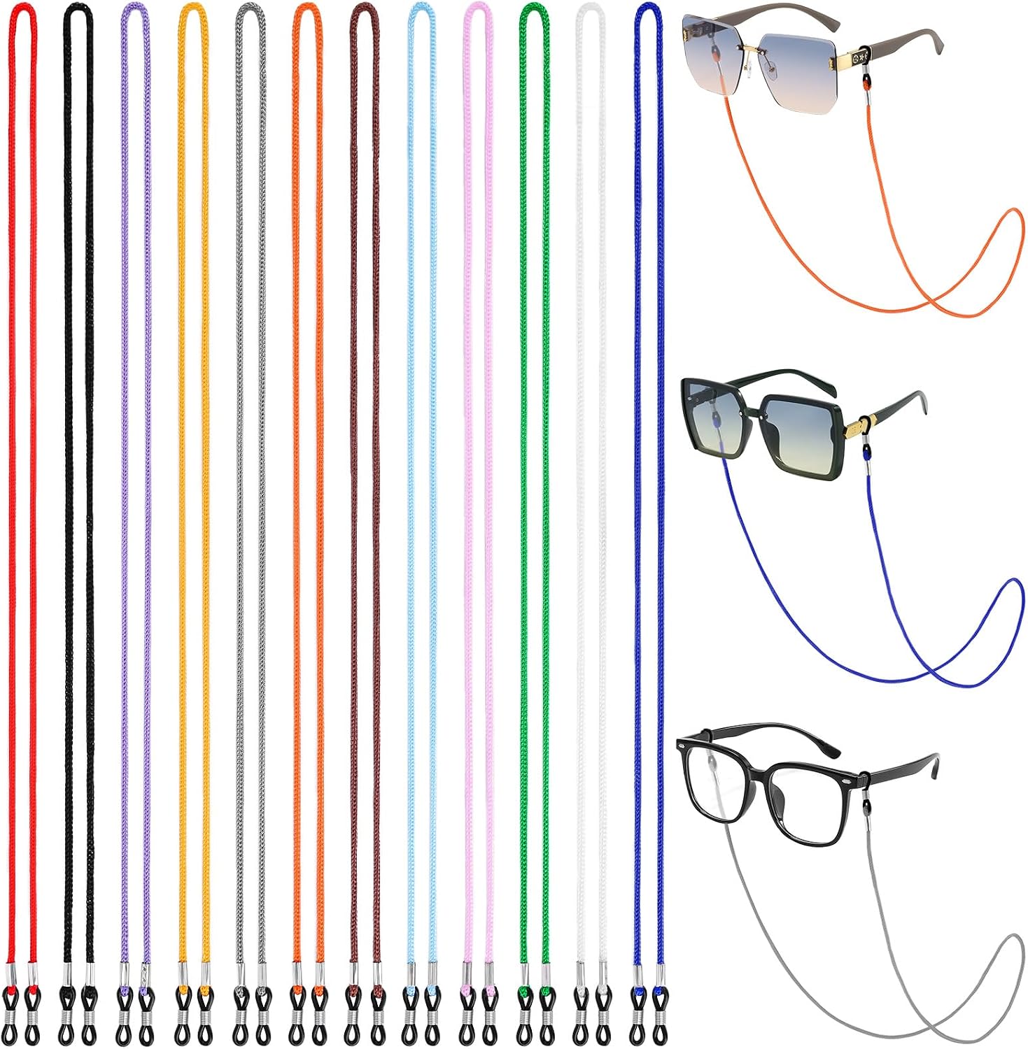 12 Pcs Nylon Glasses Strap Holders around Neck for Women, Men, Kids | Multi Color, Braided Cord, Retainer Lanyard