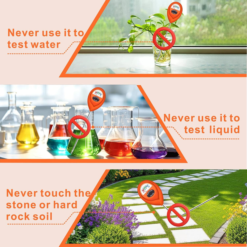 Orange 2 Pack Soil Moisture Meter, Garden Lawn Indoor Outdoor Use | Battery-Free, Clear & Easy-to-Read Display